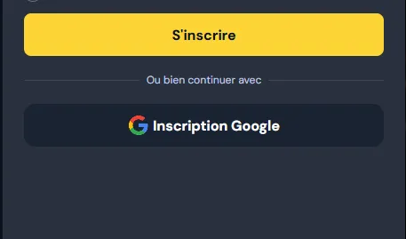 Bouton Inscription Google sur la page de connexion Cocobet
